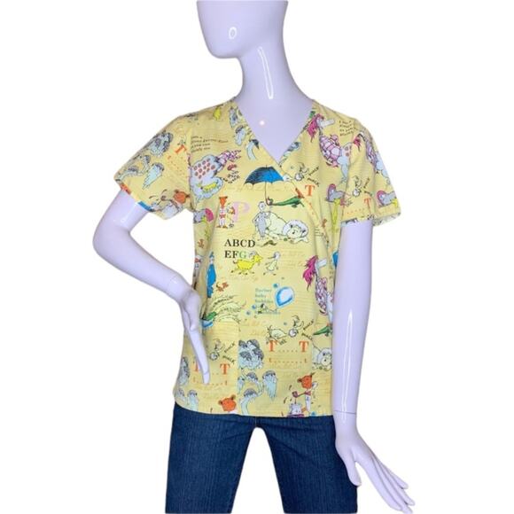 Dr Seuss Tops - Dr Seuss ABC print Scrub Top Short Sleeve front pockets Size S